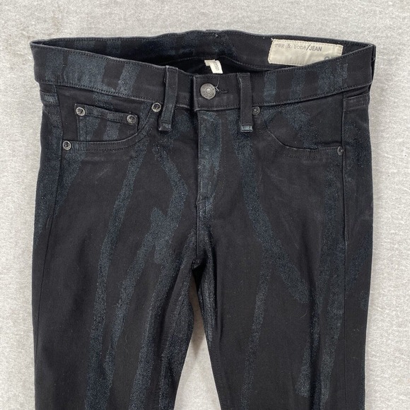 Rag & Bone Legging Jeans Size 27 Black Waxed Skinny Textured Stretch Jegging - Picture 3 of 11